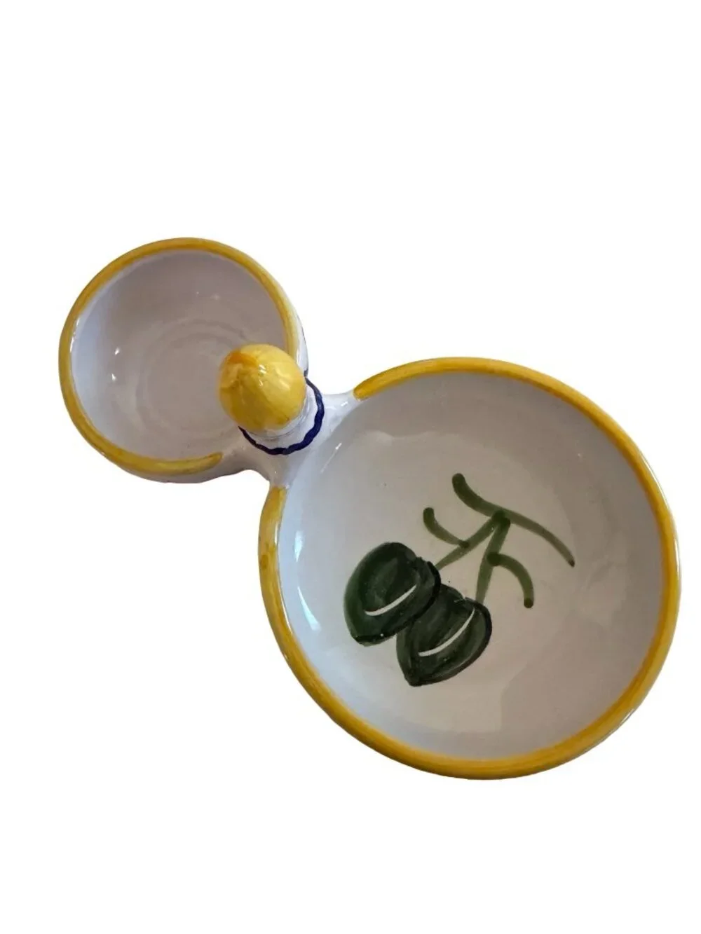 Vintage Spanish Hand Painted Ceramic Olive Serving Dish Pit Bowl Toothpick Holde